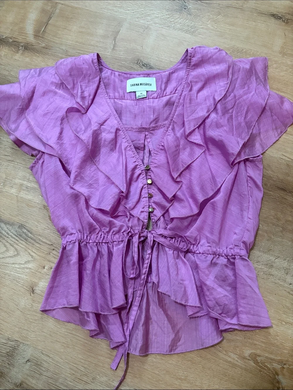 Sabina Musayev Mimosa top Layered Ruffle Tie-Waist Blouse in Pink Medium